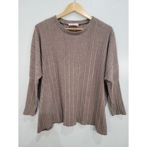 Sweet Adelyn Ribbed Knit Oversized Long Sleeve Sweater Taupe Women's Top